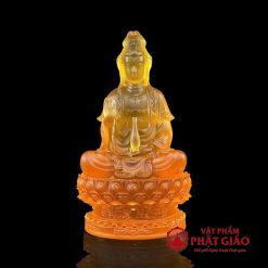 Tượng Phật Bà Quan Âm Ngồi, Bằng Lưu Ly, Cao 23cm 7 1 1 1