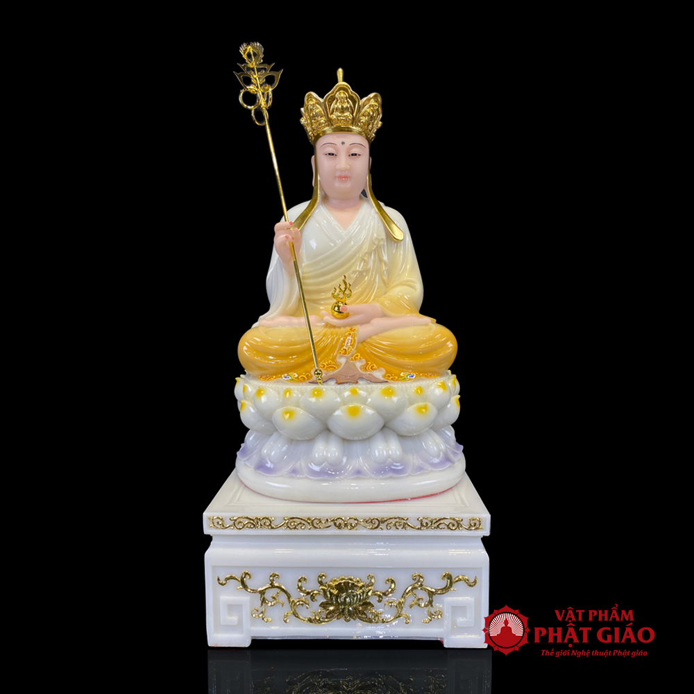 Tượng Địa Tạng Bồ Tát Ngồi, Y Vàng Đế Sen Tím, Bằng Bột Đá, Cao 30cm, 40cm, 48cm 4 1 33