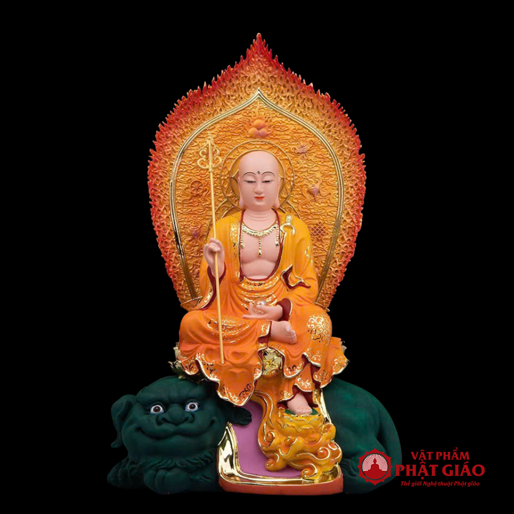 Tượng Địa Tạng Bồ Tát Cưỡi Lân, Chất Liệu Composite, Cả Lá Đề Cao 50cm 10 1 37