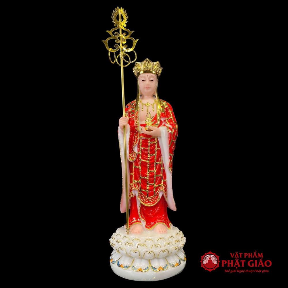 Tượng Địa Tạng Bồ Tát Đứng Bằng Bột Đá Sơn Đỏ, Cao 40cm, 48cm, 65cm 7 1 47