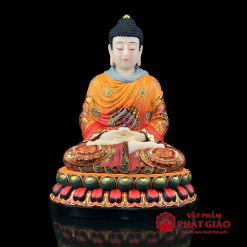 Tượng Phật Thích Ca Mâu Ni Ngồi, Bột Đá Vẽ Gấm Đỏ, Cao 40cm, 48cm 1 1 69