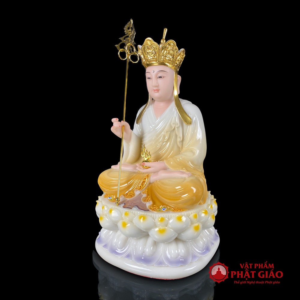 Tượng Địa Tạng Bồ Tát Ngồi, Y Vàng Đế Sen Tím, Bằng Bột Đá, Cao 30cm, 40cm, 48cm 5 2 33