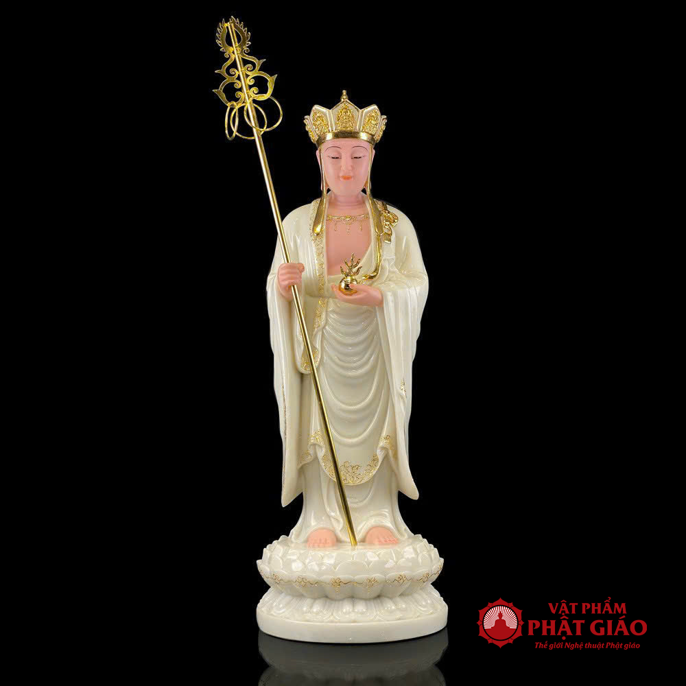 Tượng Địa Tạng Bồ Tát Đứng Y Trắng Viền Vàng, Chất Liệu Bột Đá, Cao 65cm, 90cm 2 2 38 1