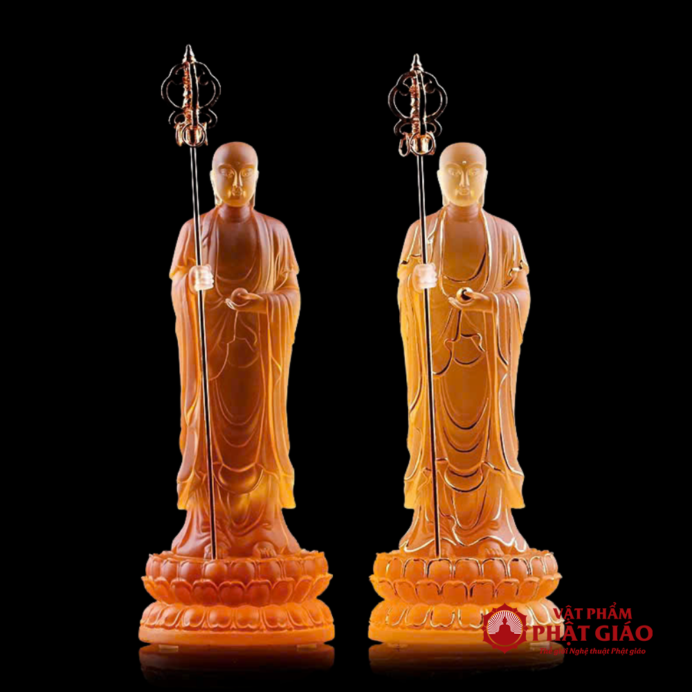 Tượng Địa Tạng Bồ Tát Dứng, Chất Liệu Lưu Ly Màu Vàng, Cao 13cm, 20cm, 25cm, 30cm 10 2 38