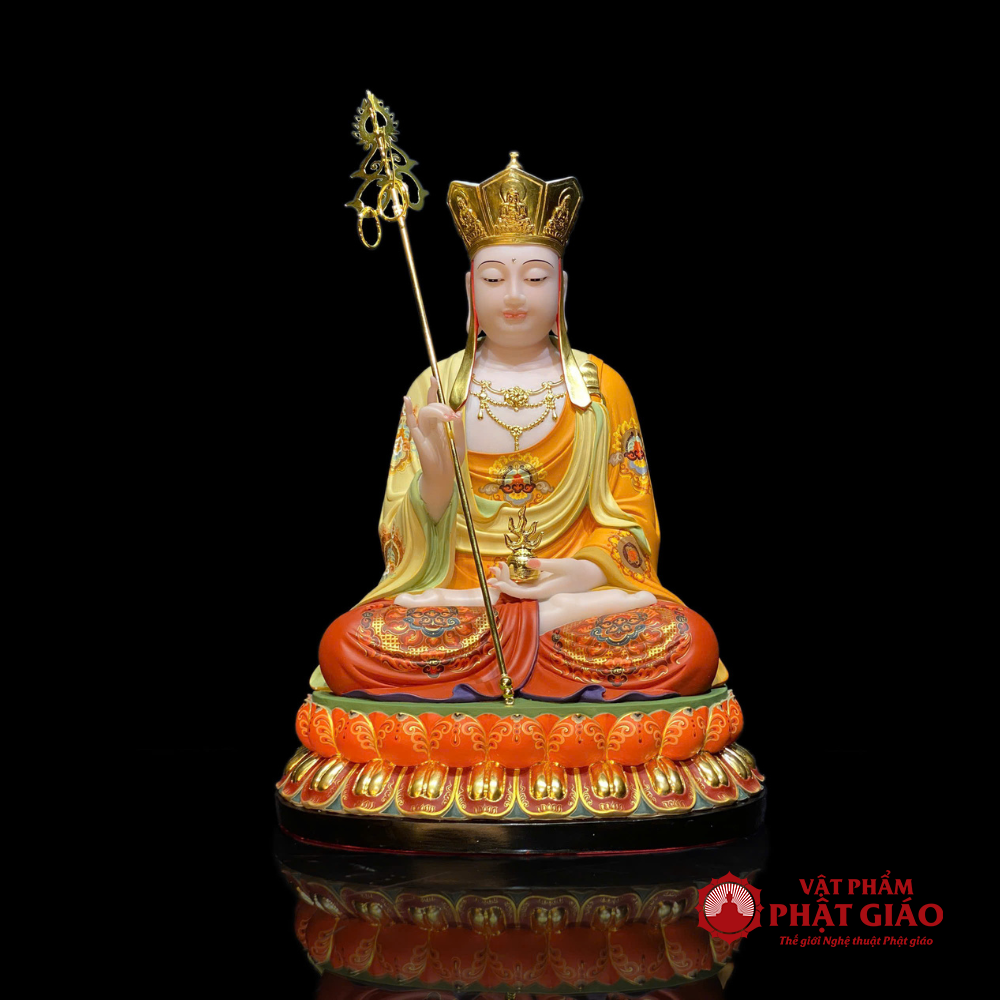Tượng Địa Tạng Bồ Tát Ngồi Đài Sen, Bằng Bột Đá Vẽ Gấm Viền Vàng, Cao 40cm, 48cm, 65cm 5 2 44