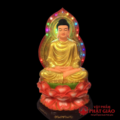 Tượng Bổn Sư Thích Ca Y Vàng Ngồi Đài Sen Đỏ Bằng Composite, Cao 80cm (Tổng Lá Đề 93cm) 2 2 59
