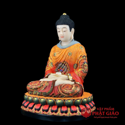 Tượng Phật Thích Ca Mâu Ni Ngồi, Bột Đá Vẽ Gấm Đỏ, Cao 40cm, 48cm 2 2 60