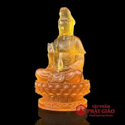 Tượng Phật Bà Quan Âm Ngồi, Bằng Lưu Ly, Cao 23cm 1 2 7