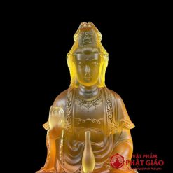Tượng Phật Bà Quan Âm Ngồi, Bằng Lưu Ly, Cao 23cm 2 3 7