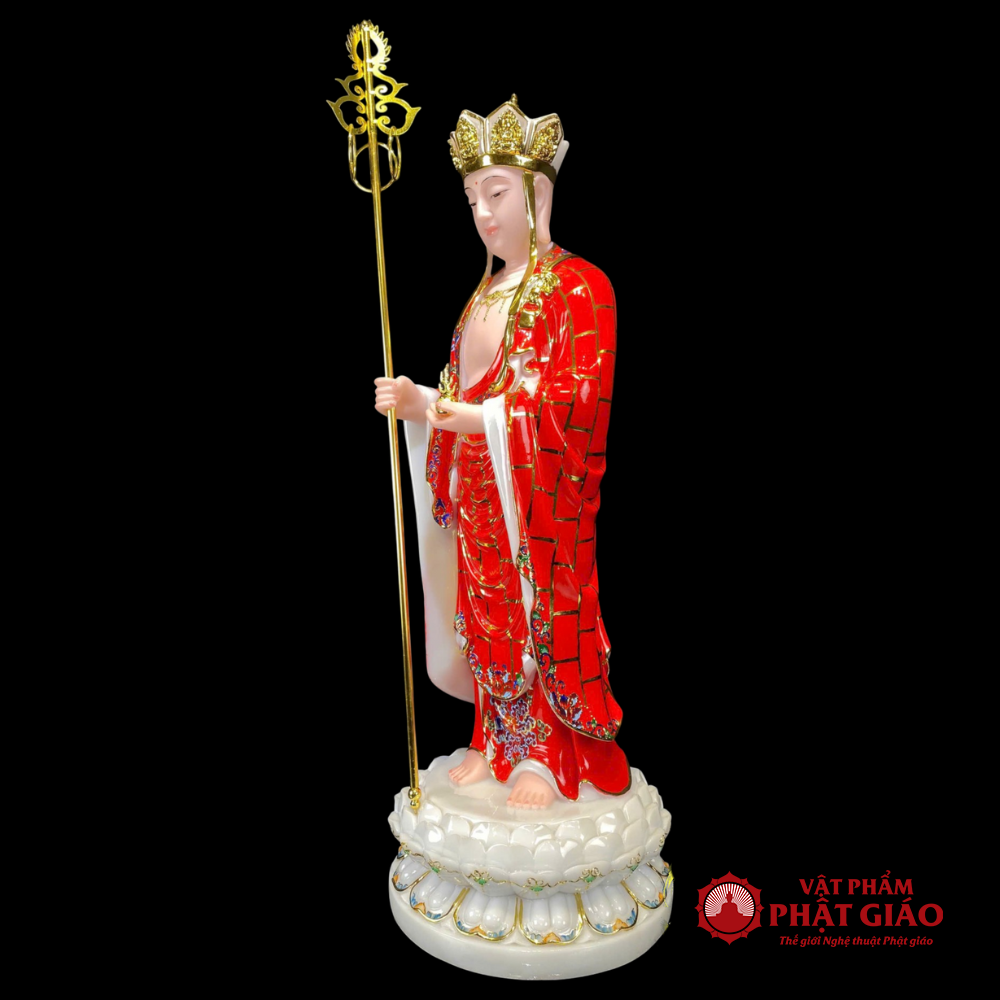 Tượng Địa Tạng Bồ Tát Đứng Bằng Bột Đá Sơn Đỏ, Cao 40cm, 48cm, 65cm 8 4 39