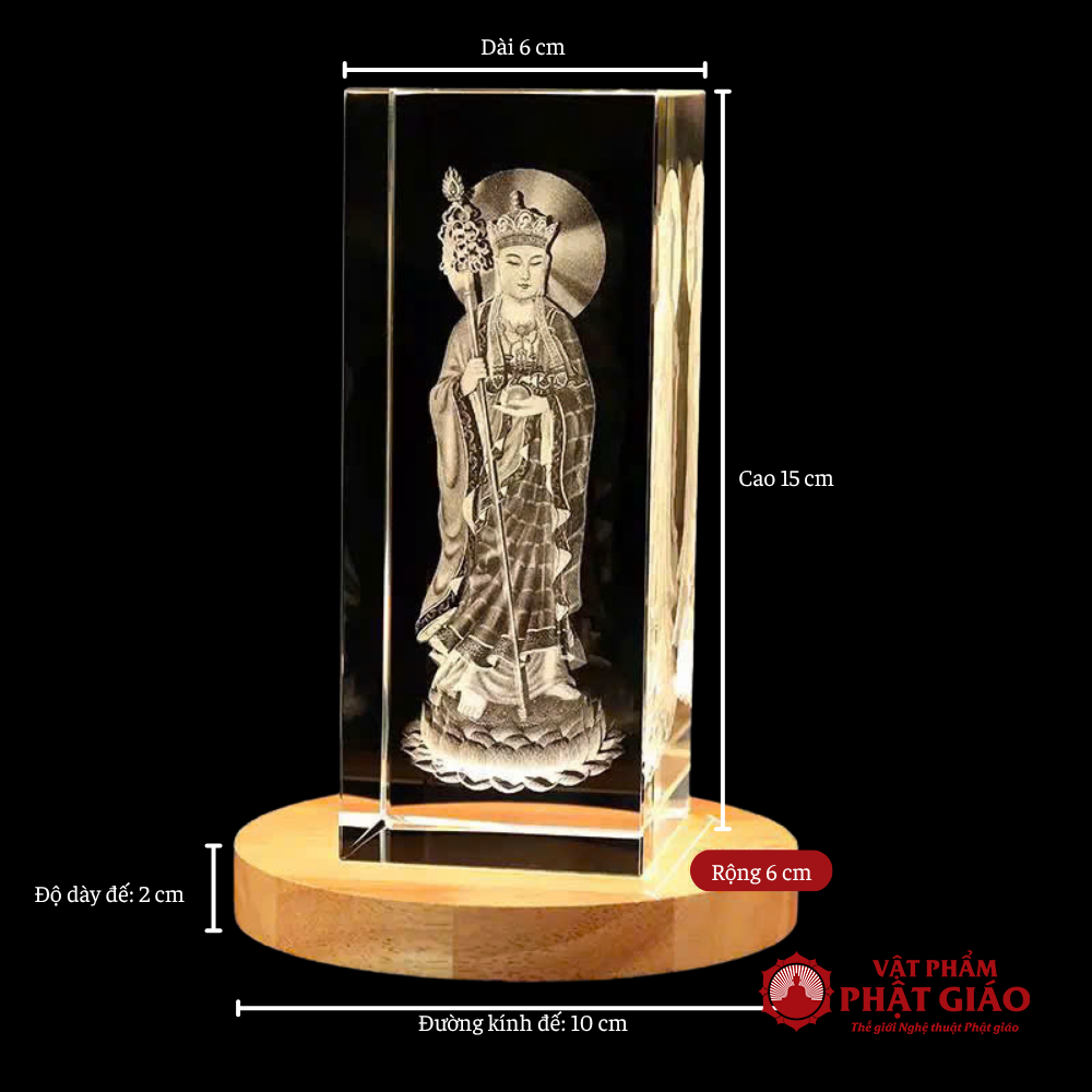 Tượng Đức Địa Tạng Vương In Chìm Pha Lê, Cao 12cm, 15cm, 20cm 6 4 45