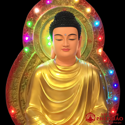 Tượng Bổn Sư Thích Ca Y Vàng Ngồi Đài Sen Đỏ Bằng Composite, Cao 80cm (Tổng Lá Đề 93cm) 4 4 57