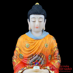 Tượng Phật Thích Ca Mâu Ni Ngồi, Bột Đá Vẽ Gấm Đỏ, Cao 40cm, 48cm 4 4 58