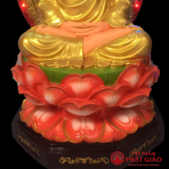 Tượng Bổn Sư Thích Ca Y Vàng Ngồi Đài Sen Đỏ Bằng Composite, Cao 80cm (Tổng Lá Đề 93cm) 5 5 43