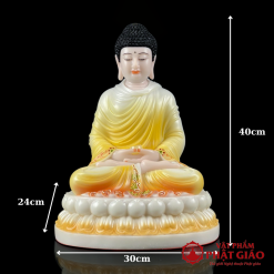 Tượng Bổn Sư Thích Ca Ngồi Tĩnh Tâm Y Vàng Bột Đá Cao Cấp 6 6 25
