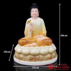 Tượng Bổn Sư Thích Ca Liên Hoa Ngồi Đài Sen Sơn Họa Tiết Bằng Bột Đá, Cao 40cm 1 7 14