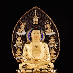 Bộ Tượng Hoa Nghiêm Tam Thánh Bằng Đồng Dát Vàng, Cao 52cm (Tổng Lá Đề Cao 68cm) 2 Bo Tuong Hoa Nghiem Tam Thanh Bang Dong Dat Vang Cao 52cm Tong La De Cao 68cm 12