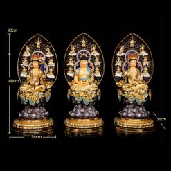 Bộ Tượng Hoa Nghiêm Tam Thánh Bằng Đồng Dát Vàng, Cao 68cm (Tổng Lá Đề 90cm) 14 Bo Tuong Hoa Nghiem Tam Thanh Bang Dong Dat Vang Cao 68cm Tong La De 90cm 5