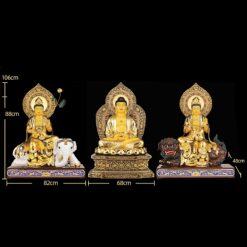 Bộ Tượng Hoa Nghiêm Tam Thánh Bằng Đồng Dát Vàng, Cao 88cm (Tổng Lá Đề Cao 106cm) 13 Bo Tuong Hoa Nghiem Tam Thanh Bang Dong Dat Vang Cao 88cm Tong La De Cao 106cm 15