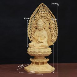 Bộ Tượng Ta Bà Tam Thánh Bằng Gỗ Bách, Cao 28cm (Cả Lá Đề) 1 Bo Tuong Ta Ba Tam Thanh Bang Go Bach Cao 28cm Ca La De 1