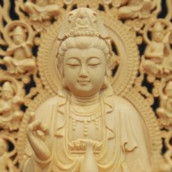 Bộ Tượng Ta Bà Tam Thánh Bằng Gỗ Bách, Cao 28cm (Cả Lá Đề) 6 Bo Tuong Ta Ba Tam Thanh Bang Go Bach Cao 28cm Ca La De 4