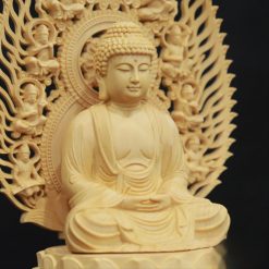 Bộ Tượng Ta Bà Tam Thánh Bằng Gỗ Bách, Cao 28cm (Cả Lá Đề) 5 Bo Tuong Ta Ba Tam Thanh Bang Go Bach Cao 28cm Ca La De 5