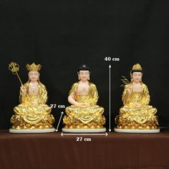 Bồ Tượng Ta Bà Tam Thánh Ngồi Đài Sen Bằng Bột Đá Dát Vàng 998, Cao 40cm 2 Bo Tuong Ta Ba Tam Thanh Ngoi Dai Sen Bang Bot Da Dat Vang 998 Cao 40cm 10