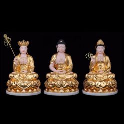 Bộ Tượng Ta Bà Tam Thánh Ngồi Đài Sen Bằng Bột Đá Hồng Mạ Vàng, Cao 40cm 5 Bo Tuong Ta Ba Tam Thanh Ngoi Dai Sen Bang Bot Da Hong Ma Vang Cao 40cm 10