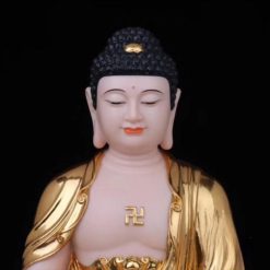 Bộ Tượng Ta Bà Tam Thánh Ngồi Đài Sen Bằng Bột Đá Hồng Mạ Vàng, Cao 40cm 3 Bo Tuong Ta Ba Tam Thanh Ngoi Dai Sen Bang Bot Da Hong Ma Vang Cao 40cm 12