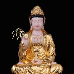 Bộ Tượng Ta Bà Tam Thánh Ngồi Đài Sen Bằng Bột Đá Hồng Mạ Vàng, Cao 40cm 2 Bo Tuong Ta Ba Tam Thanh Ngoi Dai Sen Bang Bot Da Hong Ma Vang Cao 40cm 13