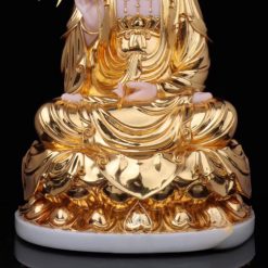 Bộ Tượng Ta Bà Tam Thánh Ngồi Đài Sen Bằng Bột Đá Hồng Mạ Vàng, Cao 40cm 1 Bo Tuong Ta Ba Tam Thanh Ngoi Dai Sen Bang Bot Da Hong Ma Vang Cao 40cm 2
