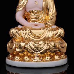 Bộ Tượng Ta Bà Tam Thánh Ngồi Đài Sen Bằng Bột Đá Hồng Mạ Vàng, Cao 40cm 12 Bo Tuong Ta Ba Tam Thanh Ngoi Dai Sen Bang Bot Da Hong Ma Vang Cao 40cm 3