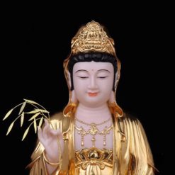 Bộ Tượng Ta Bà Tam Thánh Ngồi Đài Sen Bằng Bột Đá Hồng Mạ Vàng, Cao 40cm 7 Bo Tuong Ta Ba Tam Thanh Ngoi Dai Sen Bang Bot Da Hong Ma Vang Cao 40cm 8