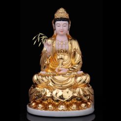 Bộ Tượng Ta Bà Tam Thánh Ngồi Đài Sen Bằng Bột Đá Hồng Mạ Vàng, Cao 40cm 6 Bo Tuong Ta Ba Tam Thanh Ngoi Dai Sen Bang Bot Da Hong Ma Vang Cao 40cm 9