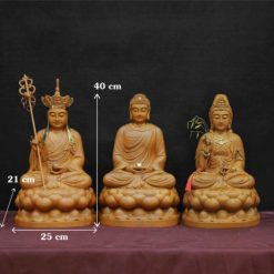 Bo Tuong Ta Ba Tam Thanh Ngoi De Sen Bang Go Huong Chuong Long Nao Cao 40cm 12