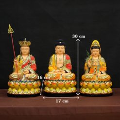 Bo Tuong Ta Ba Tam Thanh Ngoi Mau Vang Ao Do Bang Composite Cao 30cm 11