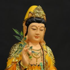 Bo Tuong Ta Ba Tam Thanh Ngoi Mau Vang Ao Do Bang Composite Cao 30cm 17