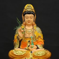 Bo Tuong Ta Ba Tam Thanh Ngoi Mau Vang Ao Do Bang Composite Cao 30cm 2