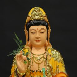 Bo Tuong Ta Ba Tam Thanh Ngoi Mau Vang Ao Do Bang Composite Cao 30cm 3