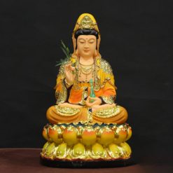 Bo Tuong Ta Ba Tam Thanh Ngoi Mau Vang Ao Do Bang Composite Cao 30cm 4