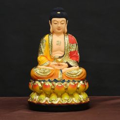 Bo Tuong Ta Ba Tam Thanh Ngoi Mau Vang Ao Do Bang Composite Cao 30cm 9