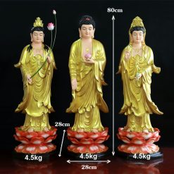 Bộ Tượng Tây Phương Tam Thánh Đứng Sơn Vàng, Đài Sen Đế Bát Giác, Chất Liệu Composite, Cao 80cm 1 Bo Tuong Tay Phuong Tam Thanh Dung Dai Sen De Bat Giac Chat Lieu Composite Cao 80cm 2