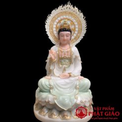 Bo Tuong Tay Phuong Tam Thanh Ngoi Bot Da Trang Xanh Nhat Vien Vang Cao 40cm 4 1