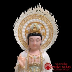 Bo Tuong Tay Phuong Tam Thanh Ngoi Bot Da Trang Xanh Nhat Vien Vang Cao 40cm 6 1