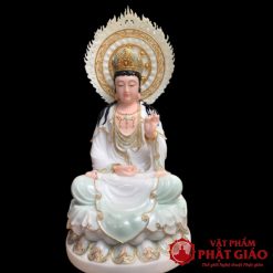 Bo Tuong Tay Phuong Tam Thanh Ngoi Bot Da Trang Xanh Nhat Vien Vang Cao 40cm 8 1