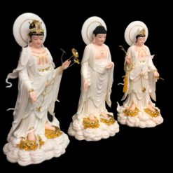 Bộ Tượng Tây Phương Tam Thánh Non Nước Đứng, Chất Liệu Bột Đá Trắng Viền Vàng, Nhiều Kích Cỡ: 48cm, 66cm, 91.5cm 17 Bo Tuong Tay Phuong Tam Thanh Non Nuoc Dung Chat Lieu Bot Da Trang Vien Vang Nhieu Kich Co 48cm 10