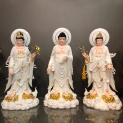 Bộ Tượng Tây Phương Tam Thánh Non Nước Đứng, Chất Liệu Bột Đá Trắng Viền Vàng, Nhiều Kích Cỡ: 48cm, 66cm, 91.5cm 15 Bo Tuong Tay Phuong Tam Thanh Non Nuoc Dung Chat Lieu Bot Da Trang Vien Vang Nhieu Kich Co 48cm 12