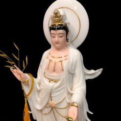 Bộ Tượng Tây Phương Tam Thánh Non Nước Đứng, Chất Liệu Bột Đá Trắng Viền Vàng, Nhiều Kích Cỡ: 48cm, 66cm, 91.5cm 4 Bo Tuong Tay Phuong Tam Thanh Non Nuoc Dung Chat Lieu Bot Da Trang Vien Vang Nhieu Kich Co 48cm 3