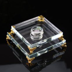 De Led Thuy Tinh 7 Mau Vuong Chan Vang Kich Co 13cm 15cm 2