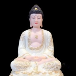 Tượng A Di Đà Ngồi, Bột Đá Trắng Viền Vàng, 16 inch (khoảng 40cm) 1 Tuong A Di Da Ngoi Bot Da Trang Vien Vang 16 inch khoang 40cm 1